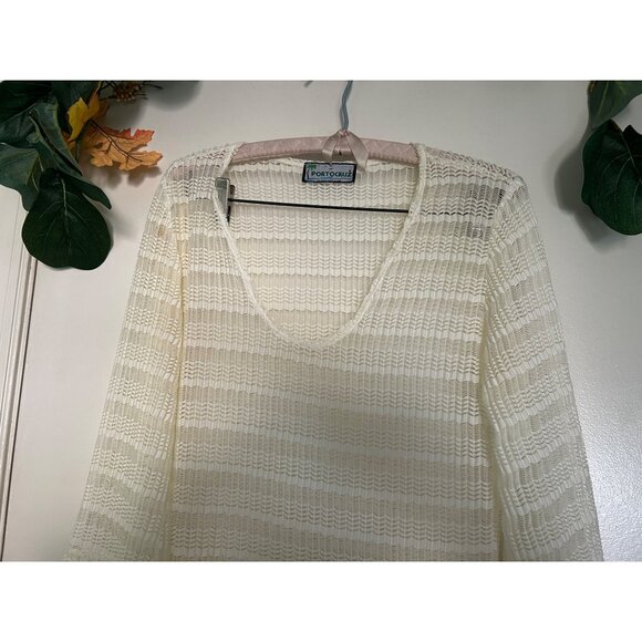 Porto Cruz Crochet Cover Up Tunic Top Open Knit Beach Swim Pool Bohemian Cream S - Picture 6 of 8